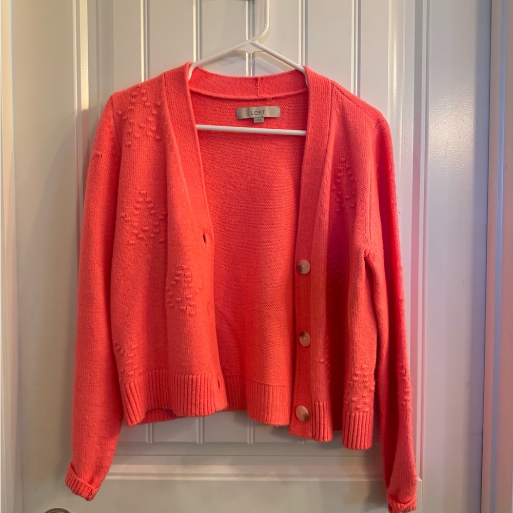 LOFT Bright Coral Cardigan Sweater